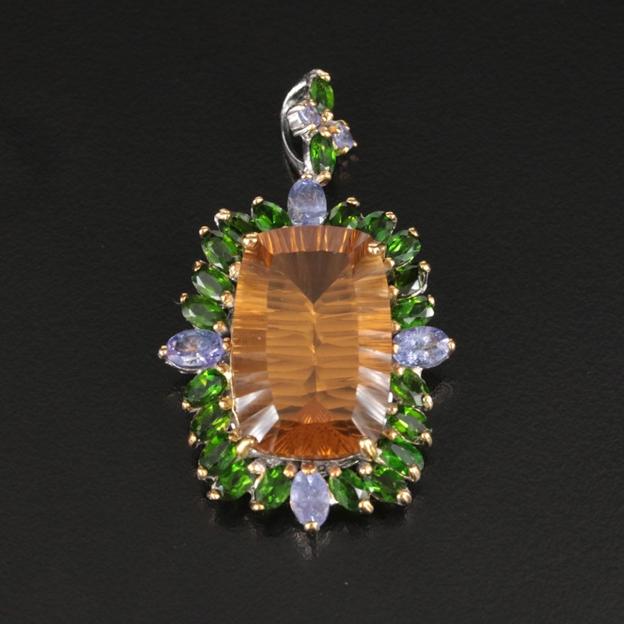 Sterling Citrine Pendant with Diopside and Tanzanite Halo