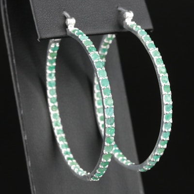 Sterling Emerald Large Oval Inside-Out hoop Earrings