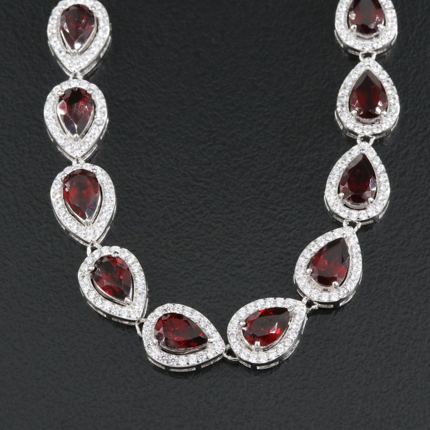 Sterling Garnet and Cubic Zirconia Necklace