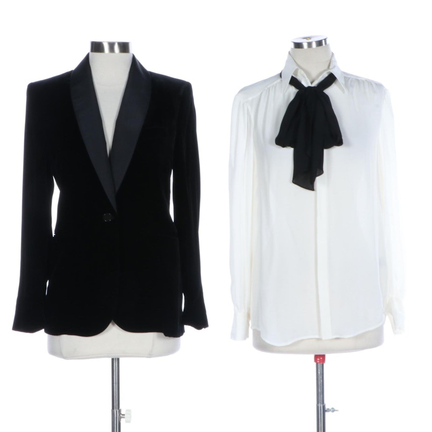 Polo Ralph Lauren Velvet/Silk Tuxedo Jacket and Silk Blouse, New with Tags