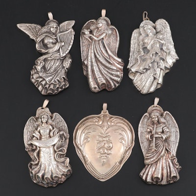 Reed & Barton Sterling Silver "Francis I" Heart and Angel Christmas Ornaments