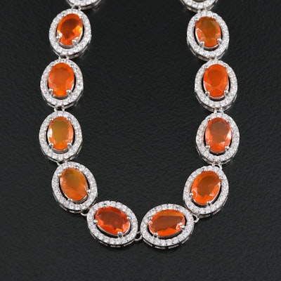 Sterling Fire Opal and Cubic Zirconia Necklace