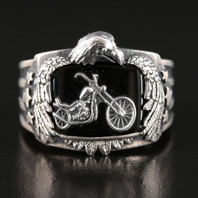 Sterling "Ride Hard, Live Free" Motorcycle Ring by Bradford Gold Exchange