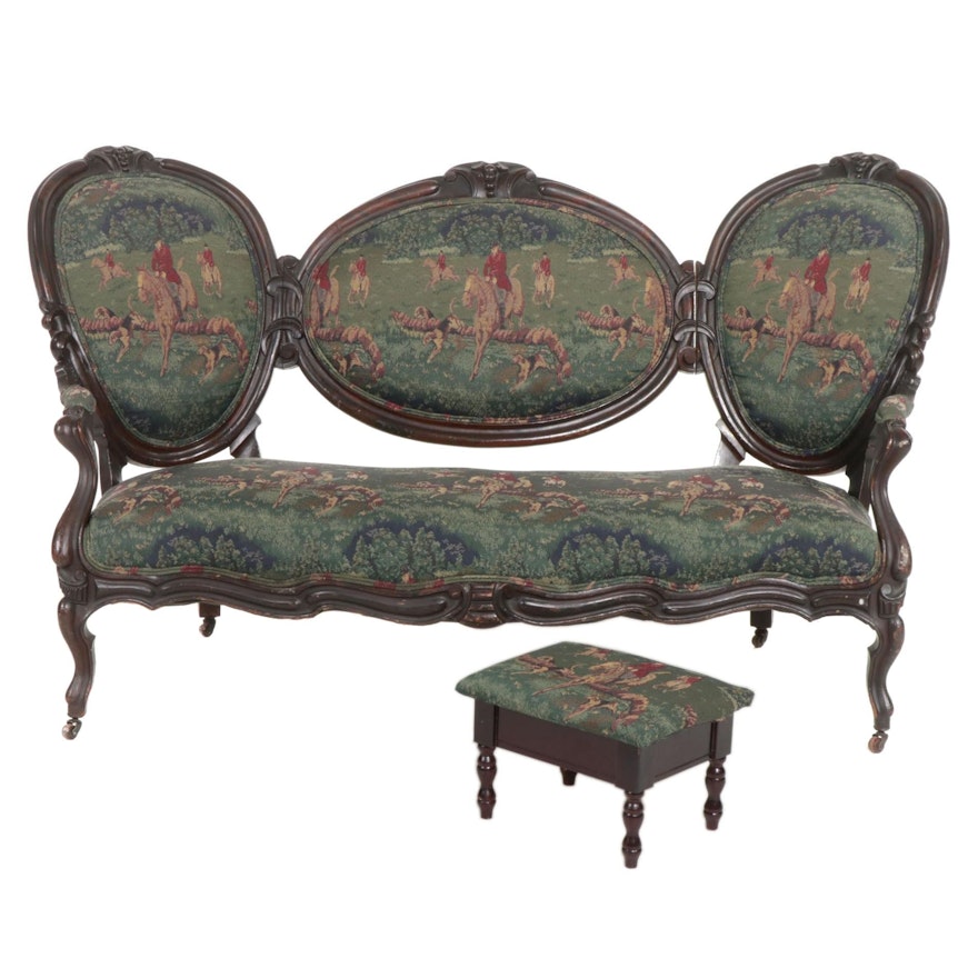 Victorian Rococo Revival Carved and Rosewood-Grained Sofa, Mid to Late 19th C.