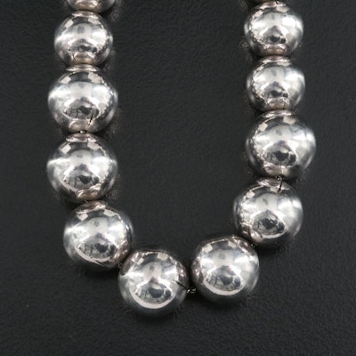Italian Sterling Graduated Beaded Necklace