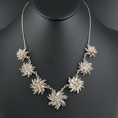 Fine Silver and Sterling Filigree Flower Necklace