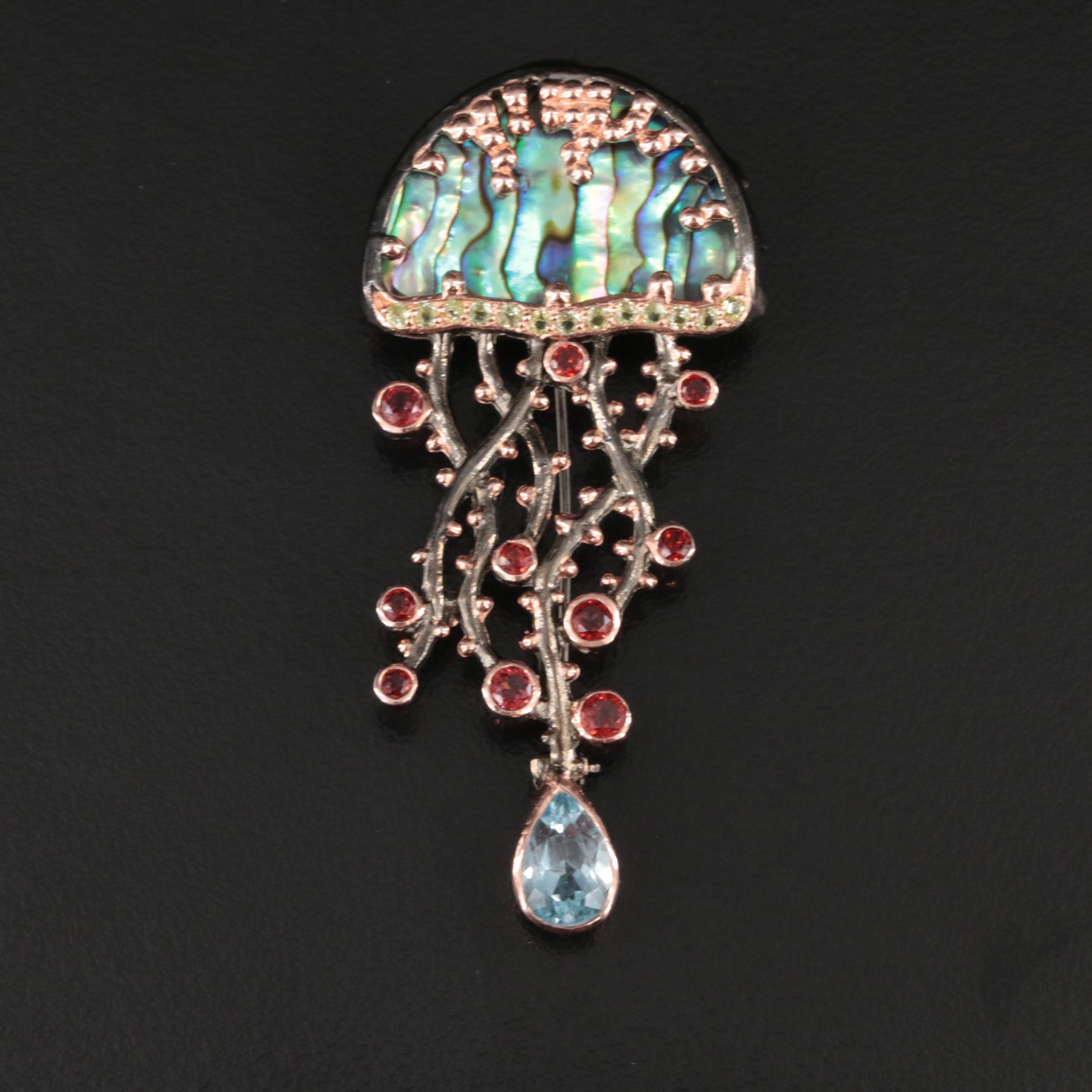 Sterling Abalone and Gemstone Jellyfish Converter Brooch EBTH