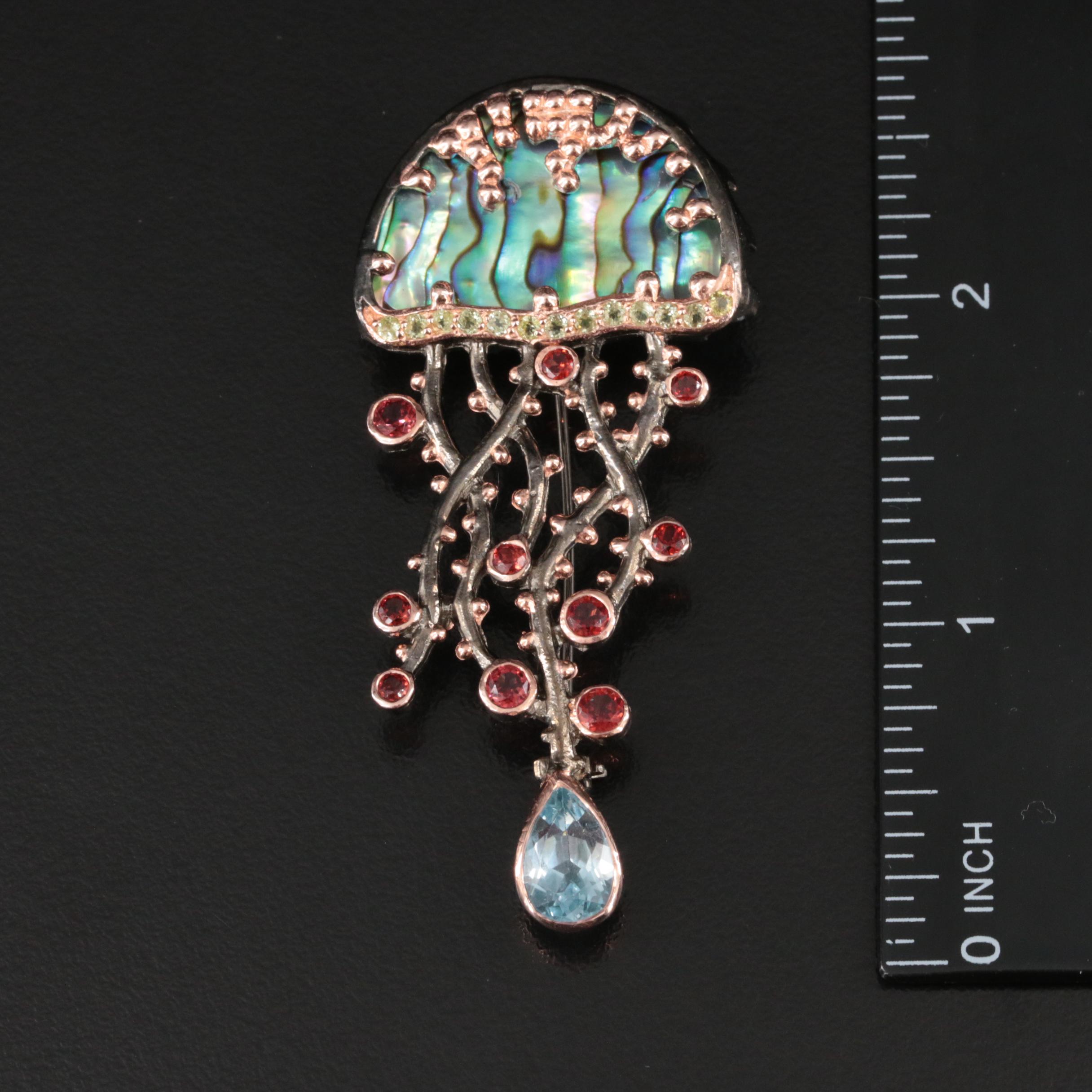 Sterling Abalone and Gemstone Jellyfish Converter Brooch EBTH