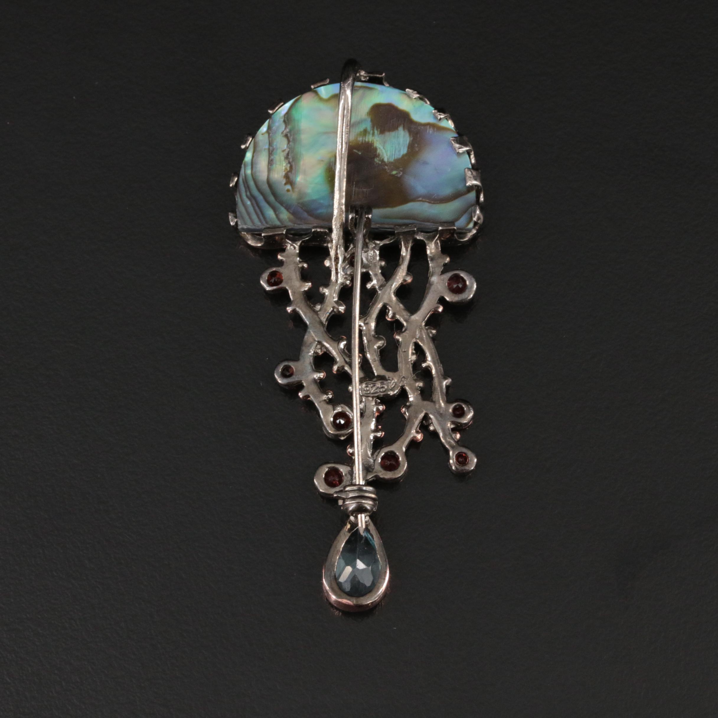Sterling Abalone and Gemstone Jellyfish Converter Brooch EBTH