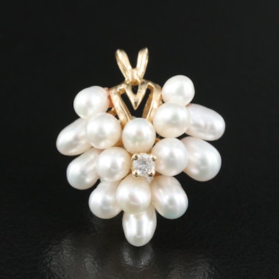 14K 0.04 CT Diamond and Pearl Cluster Pendant
