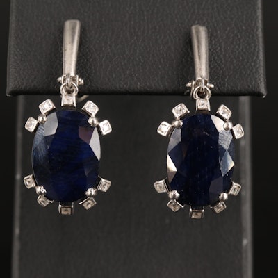 Sterling Sapphire and Cubic Zirconia Pendant Earrings