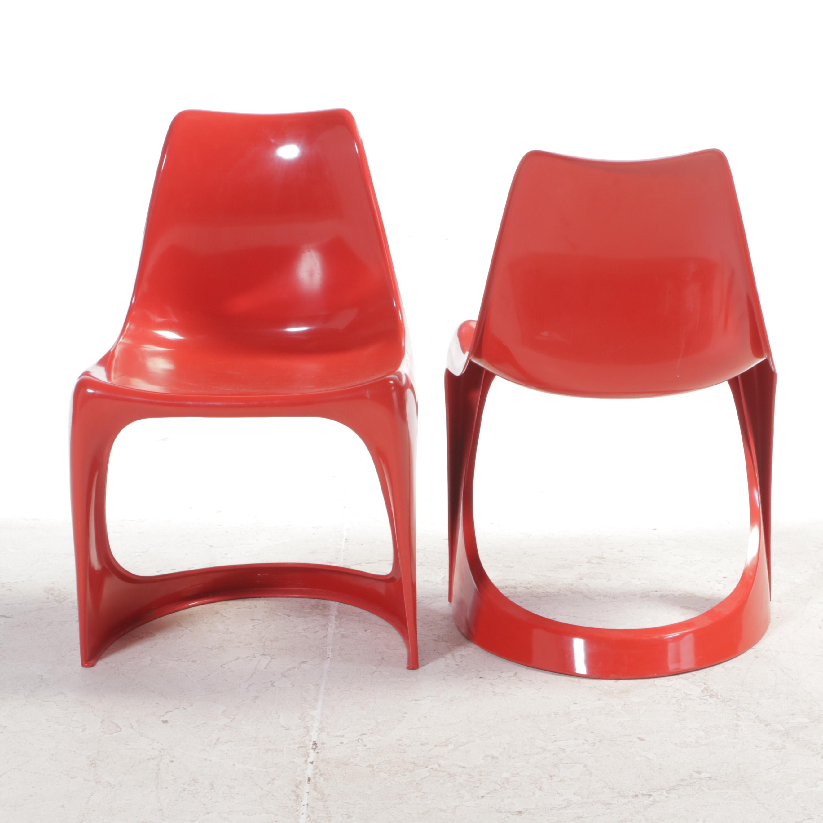 Pair of Steen Østergaard for Cado "Model 290" Red Molded Plastic
