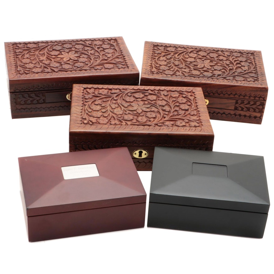 Carved Rosewood Boxes with Wooden Keepsake Boxes