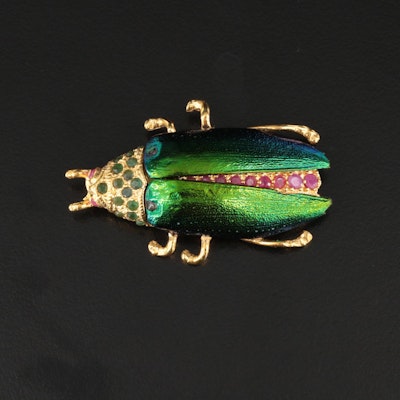Sterling Ruby, Emerald and Beetle Brooch