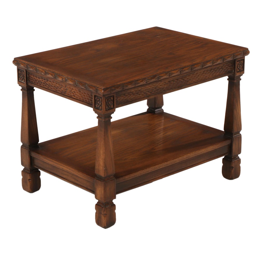 Romweber Carved Oak Two-Tier Side Table, 20th Century