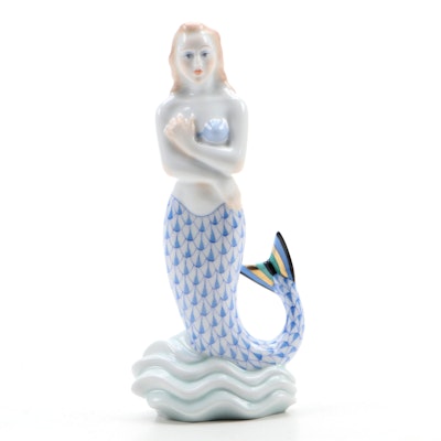 Herend Blue Fishnet with Gold "Mermaid" Porcelain Figurine