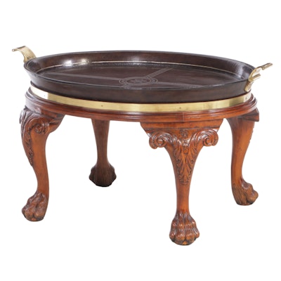 Maitland-Smith Brass-Mounted Mahogany and Leather-Clad Butler's Tray Table