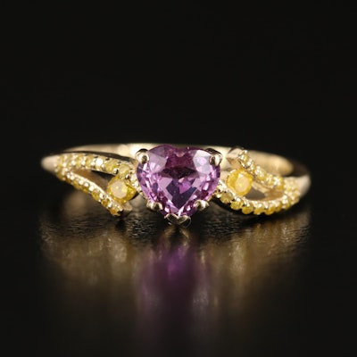 14K Purple Sapphire and Diamond Heart Ring