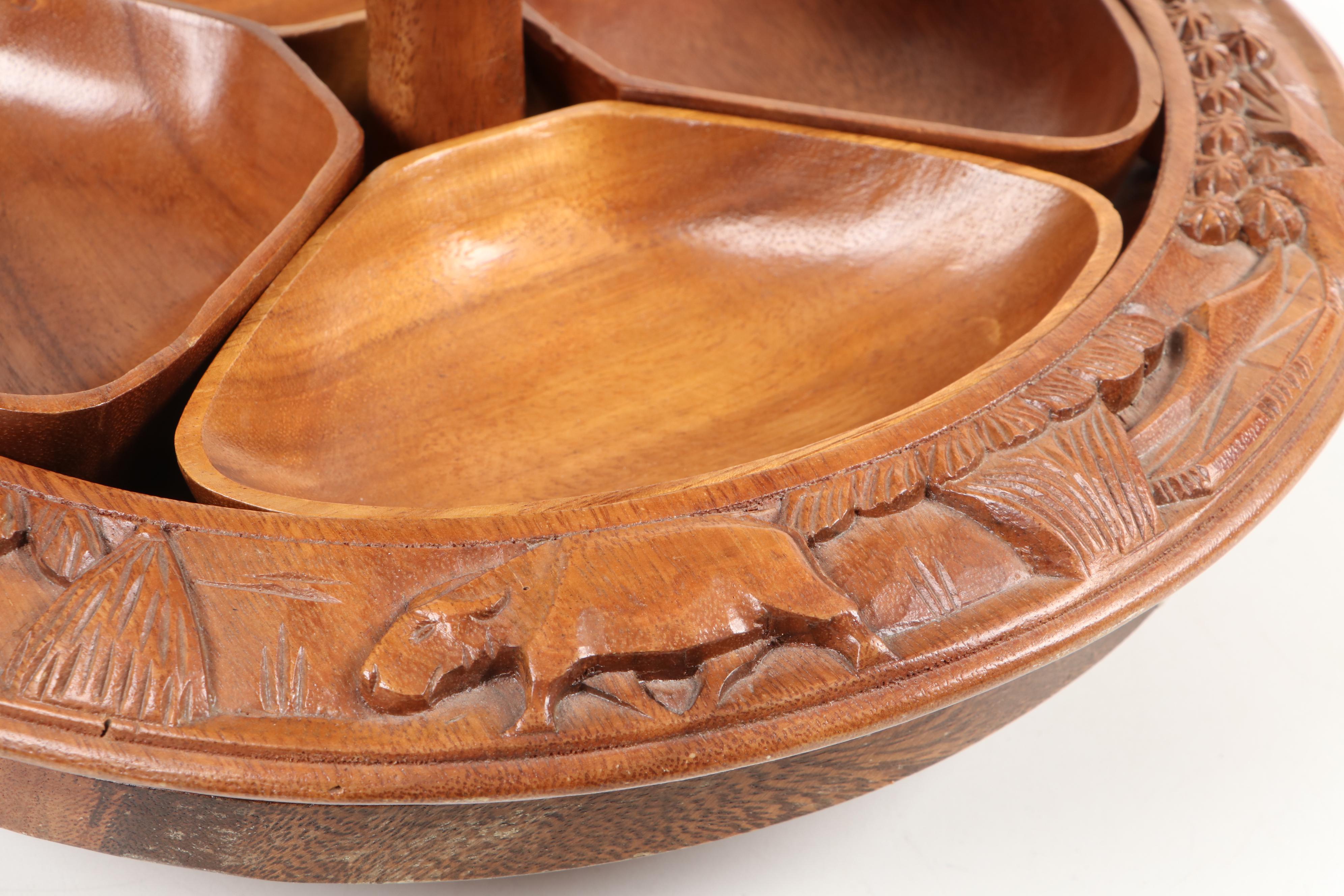 Philippines HandCarved Teak Wood Tiered Lazy Susan with Pineapple