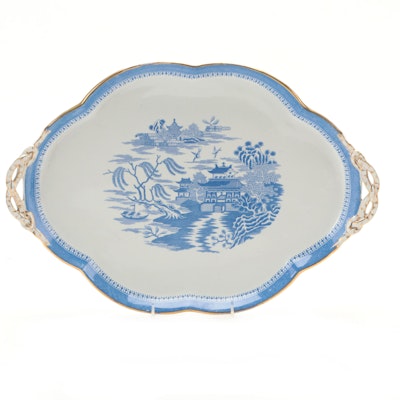 Copeland "Blue Willow" Scalloped Porcelain Tray, Late 19th Century
