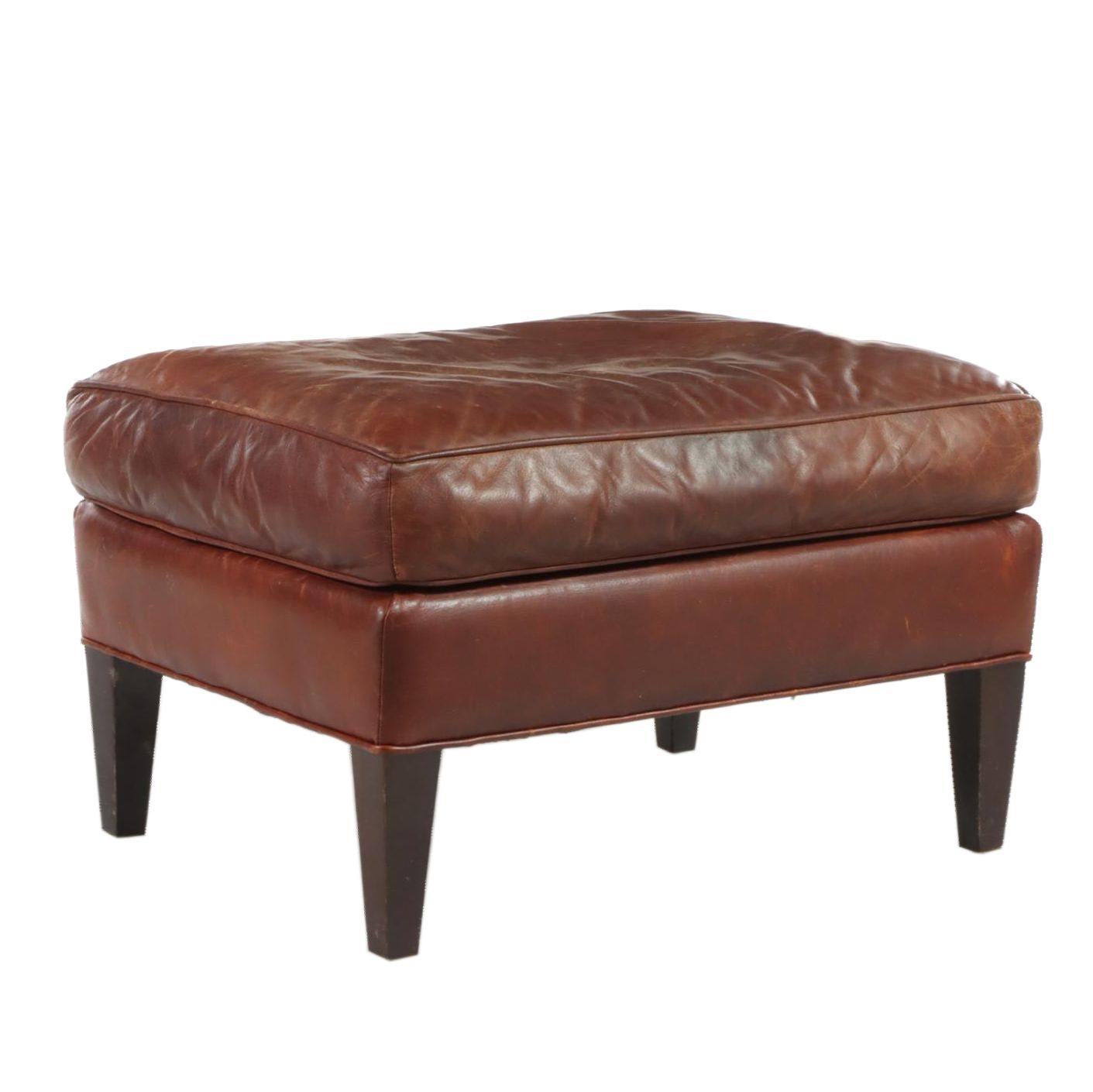 Brown Leather PillowTop Ottoman EBTH