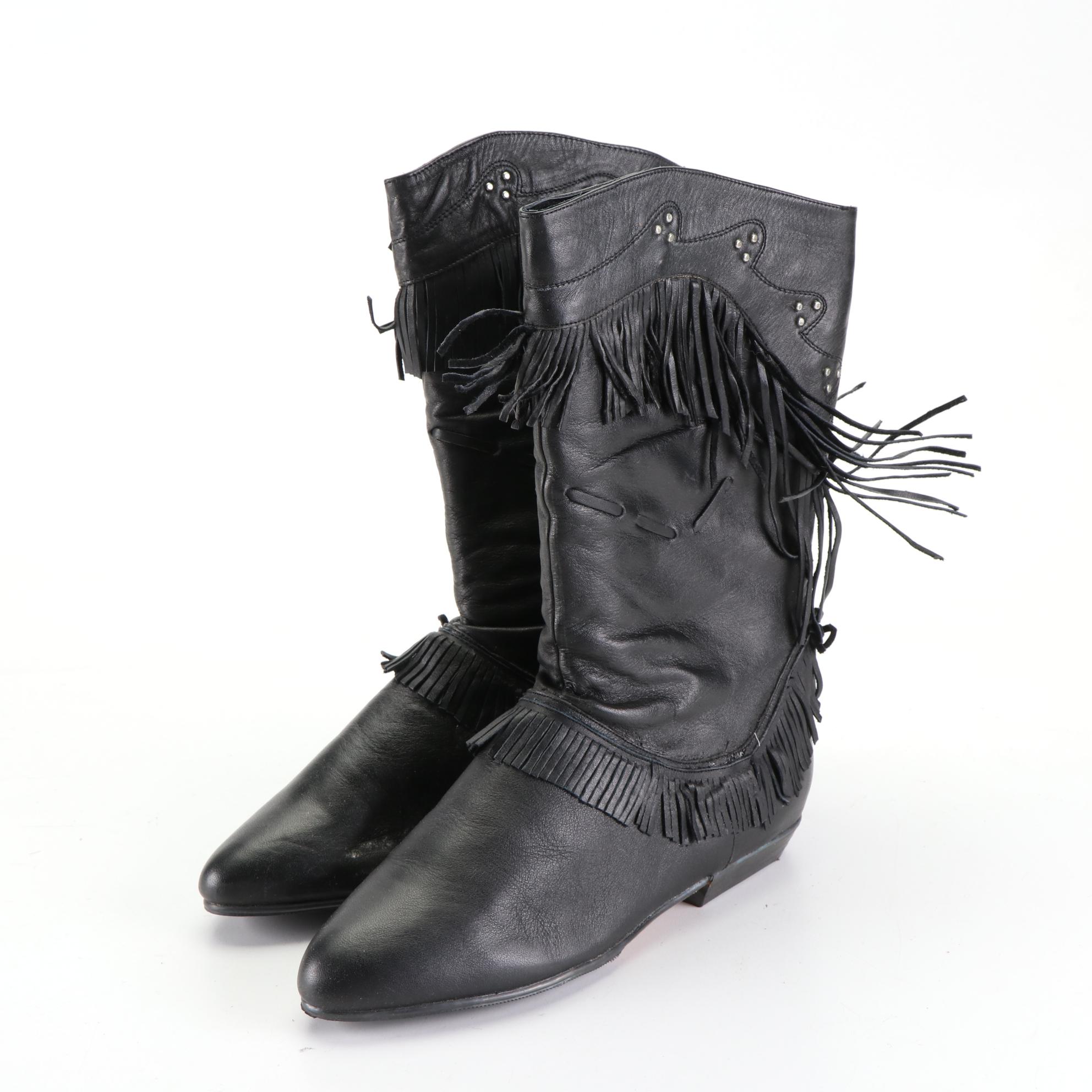 Clicks Leather Fringe Boots with Other Black Boots EBTH