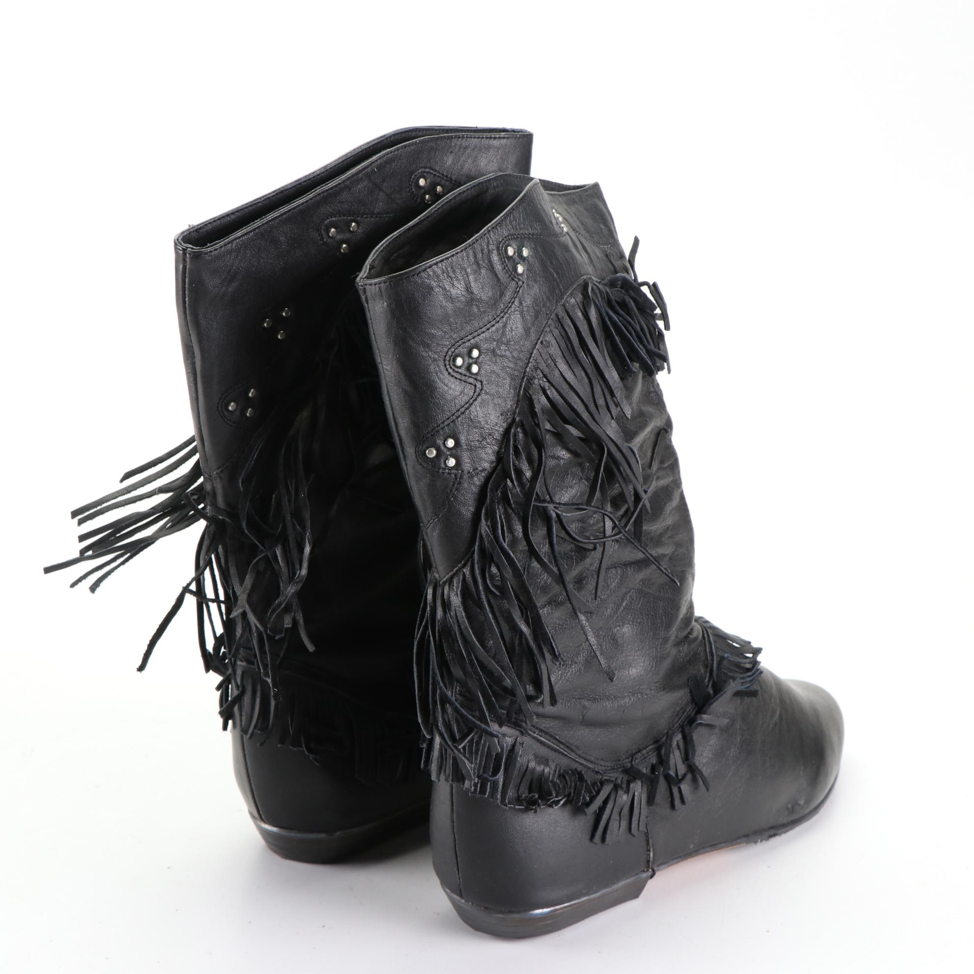 Clicks Leather Fringe Boots with Other Black Boots EBTH