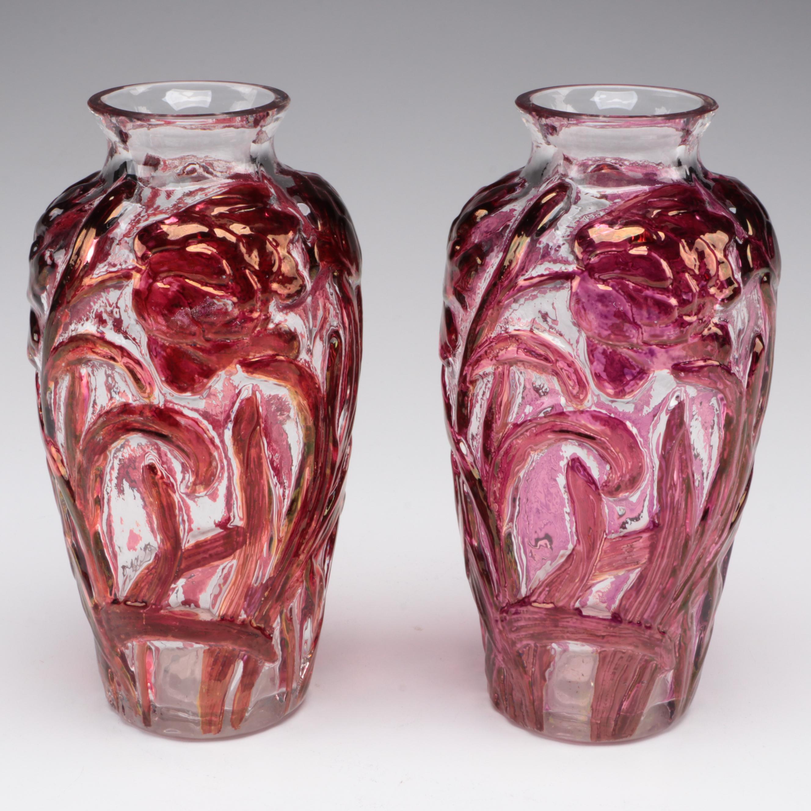 Phoenix Glass Co. Sculptured Art Glass Vine Motif Vase and More Vases