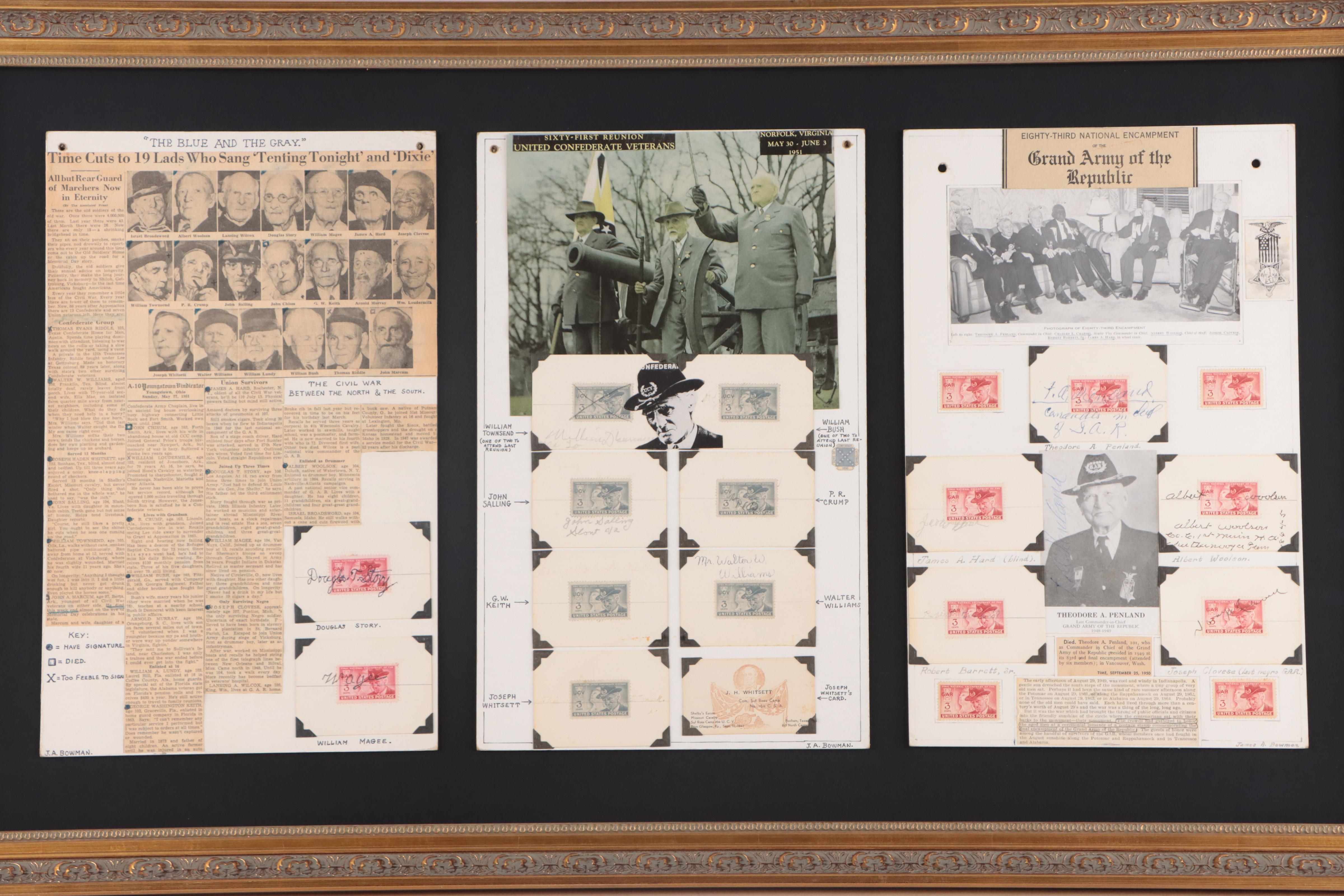 American Civil War Stamp Collection Display Featuring Veteran Ephemera