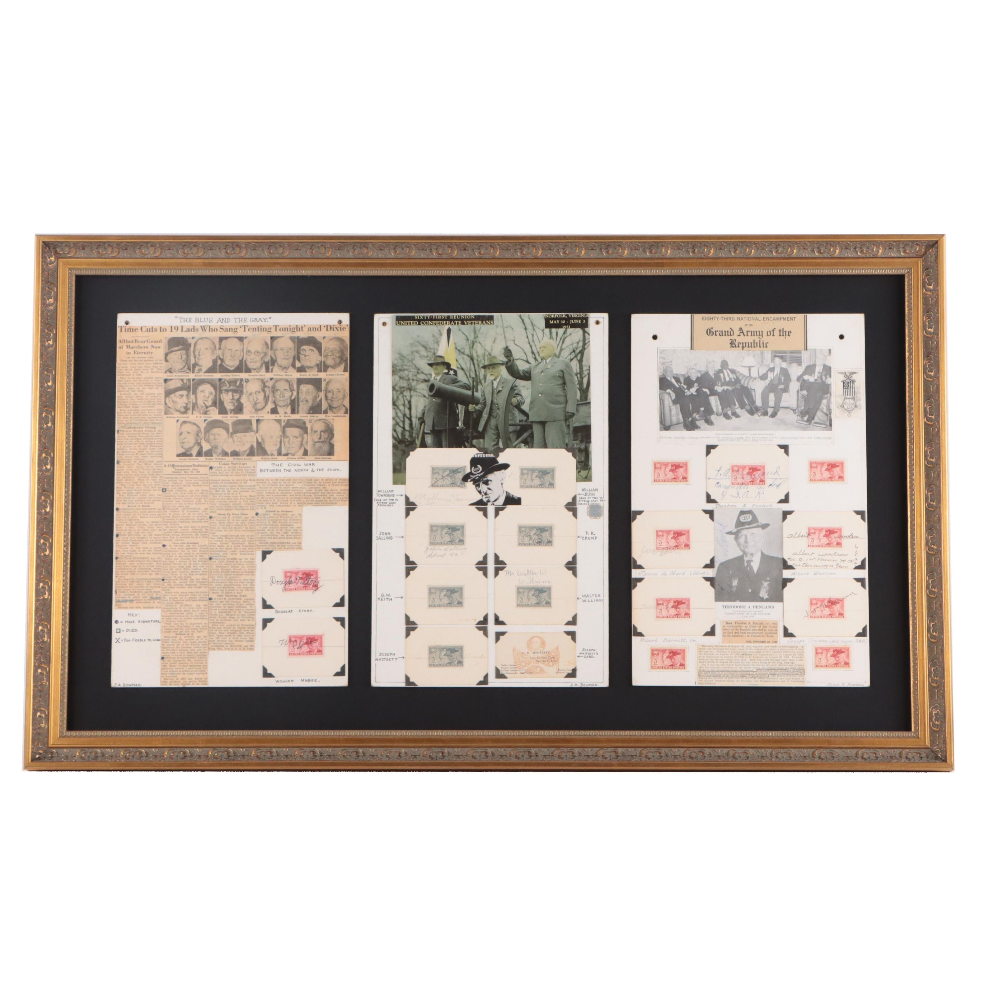 American Civil War Stamp Collection Display Featuring Veteran Ephemera