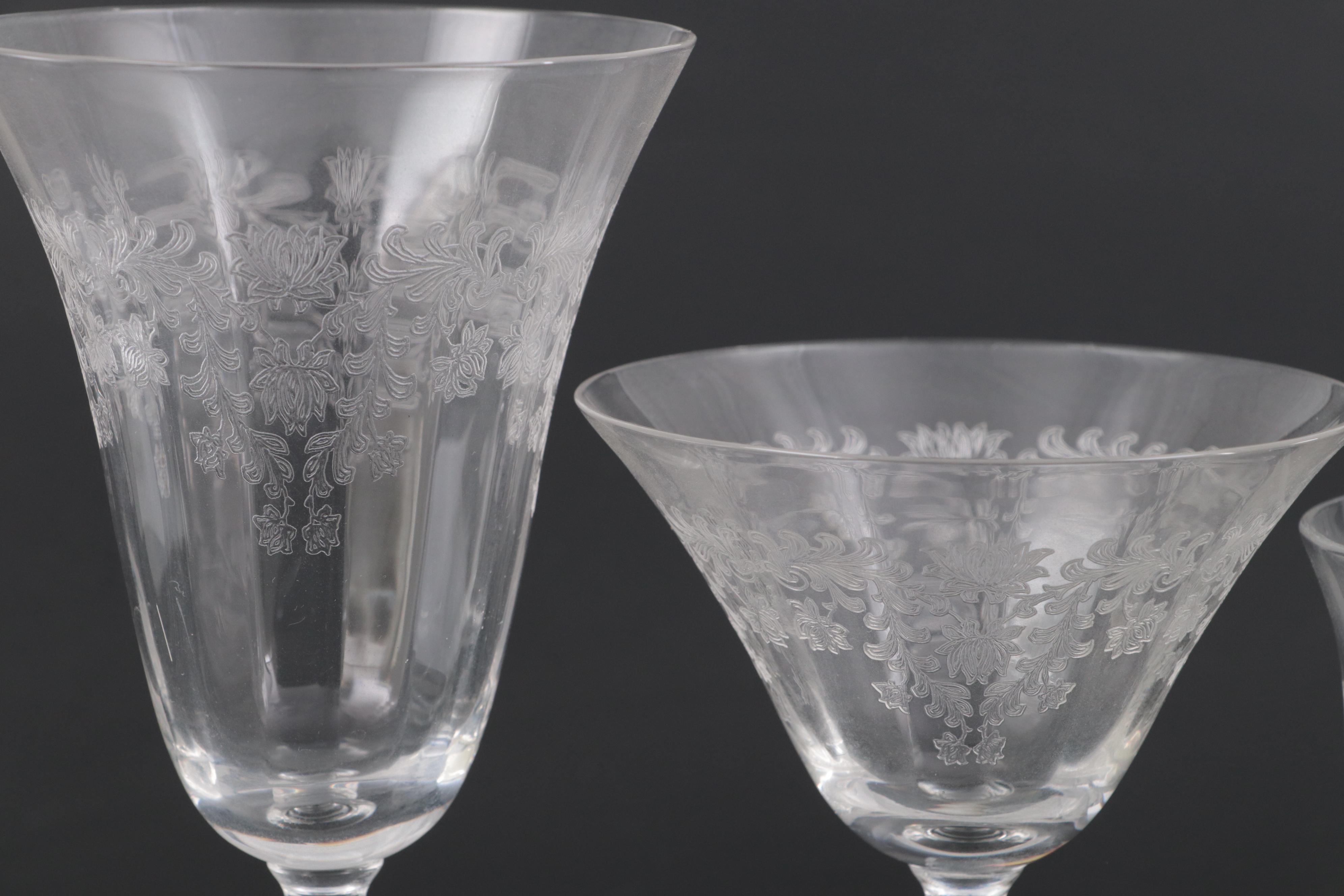 Bryce Glass "Fern Leaf" Needle Etched Stemware and Tray EBTH