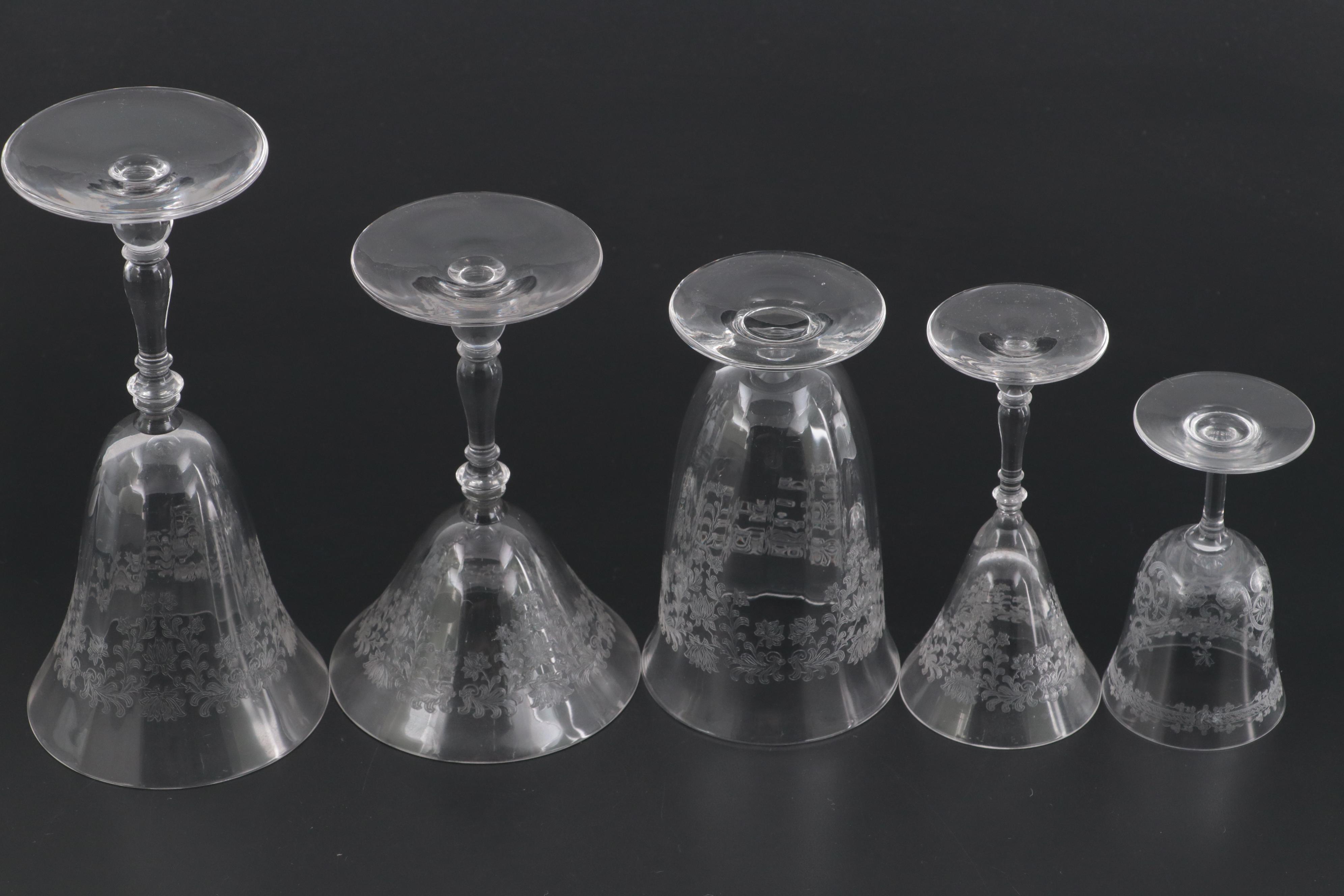 Bryce Glass "Fern Leaf" Needle Etched Stemware and Tray EBTH