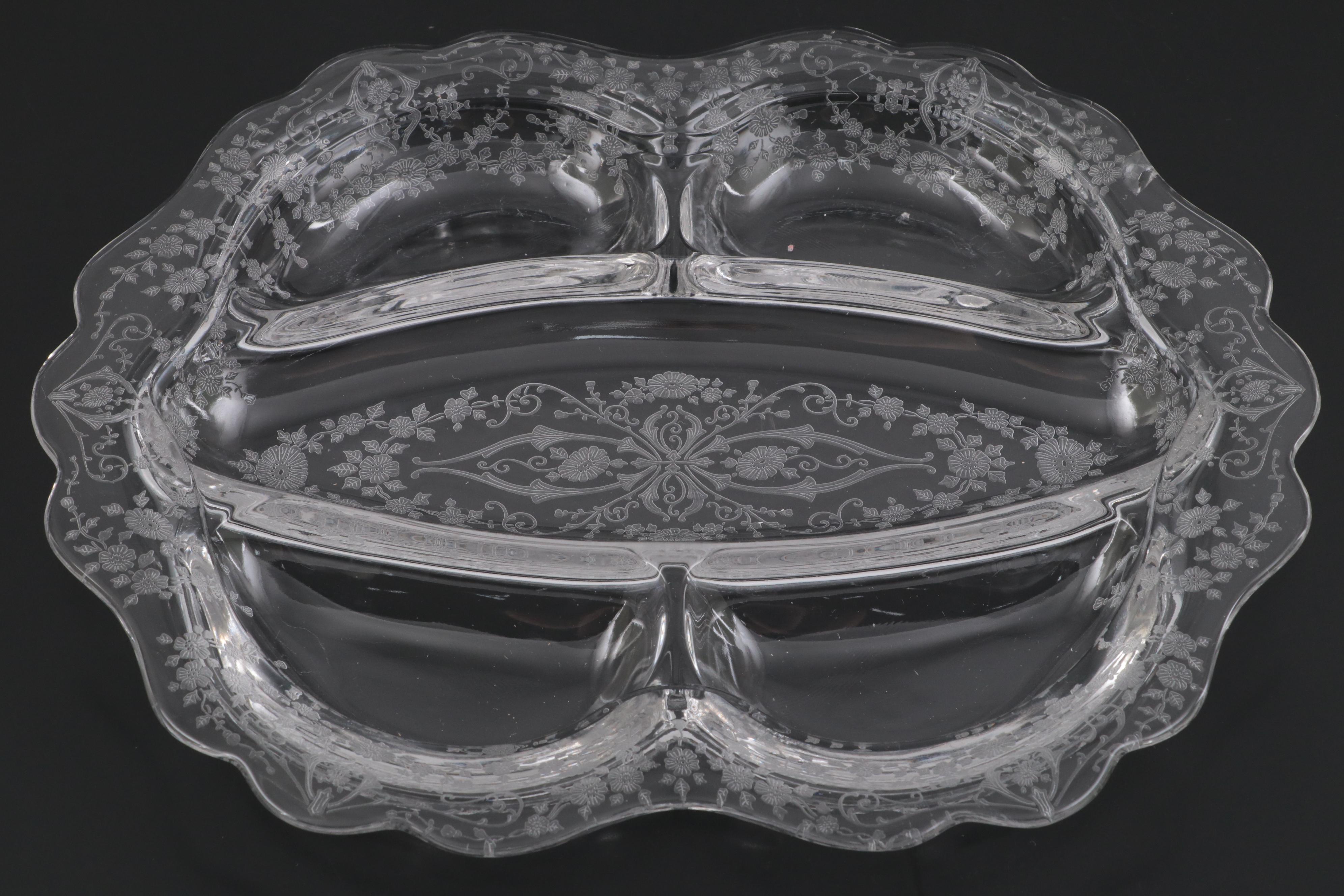 Bryce Glass "Fern Leaf" Needle Etched Stemware and Tray EBTH