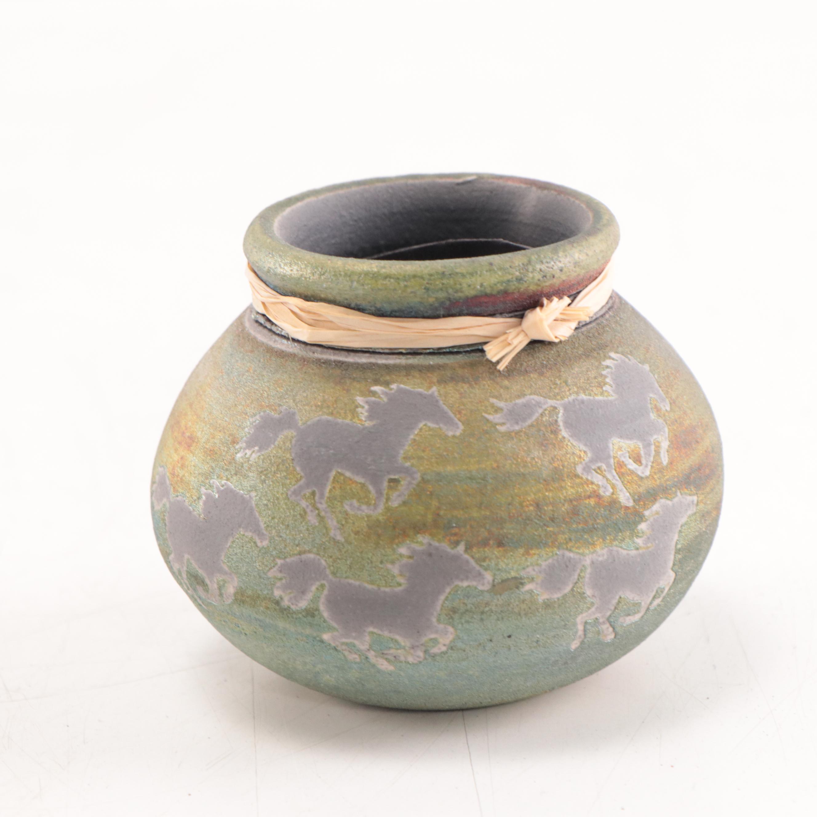 Jeremy Diller Southwest Raku Pottery Bear Figurine and Vase EBTH