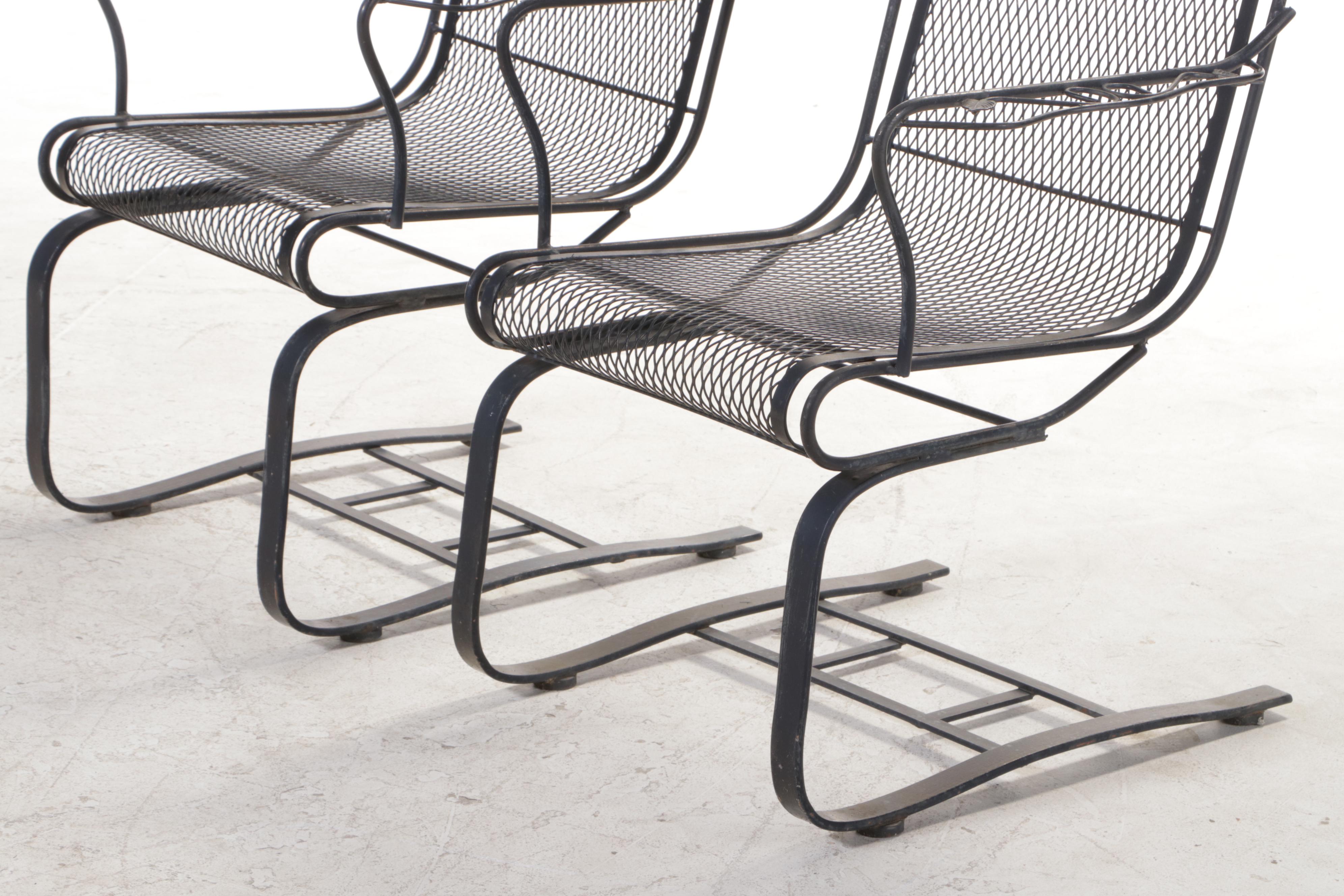 SixPiece BlackPainted Iron and Wire Mesh Patio Furniture Set EBTH