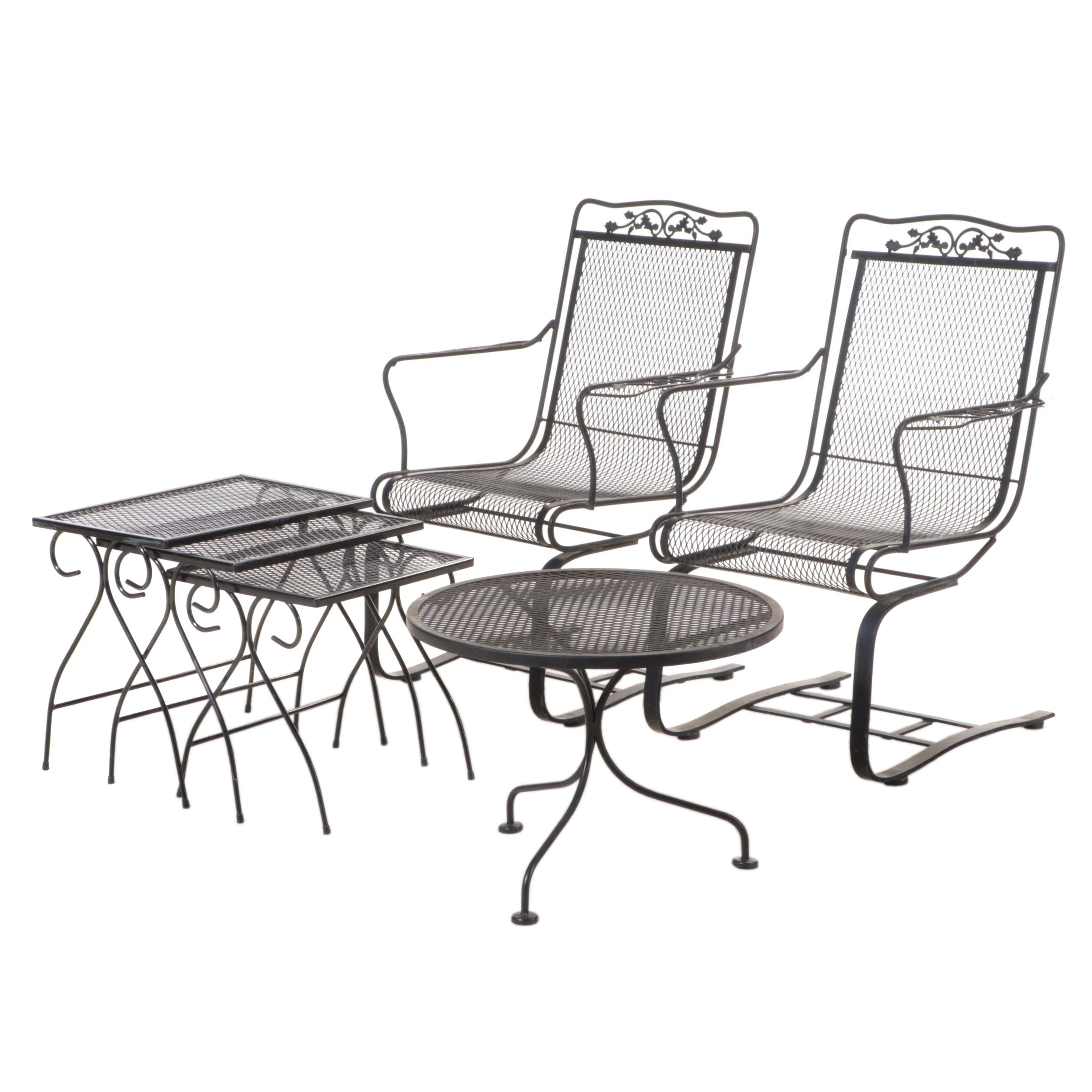 SixPiece BlackPainted Iron and Wire Mesh Patio Furniture Set EBTH