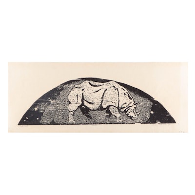 Leonard Maurer Woodcut "Rhino," 1976