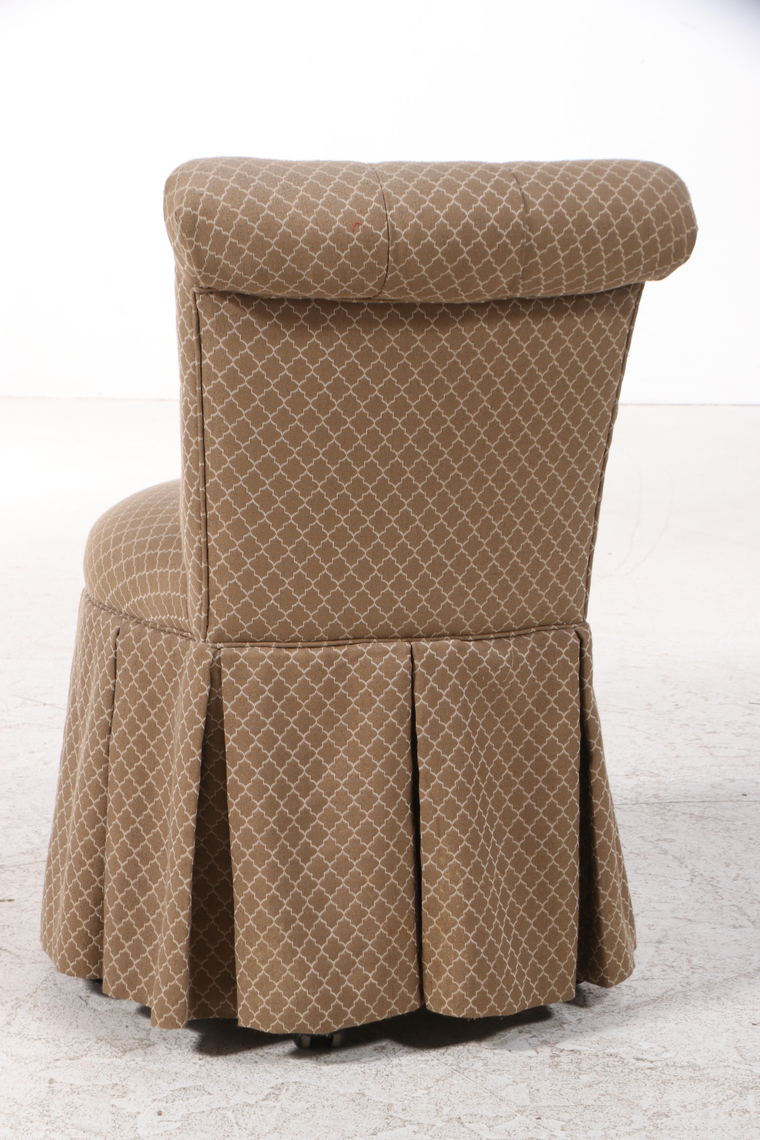 Frontgate "Sandra" ButtonTufted and Skirt Upholstered Rolling Vanity