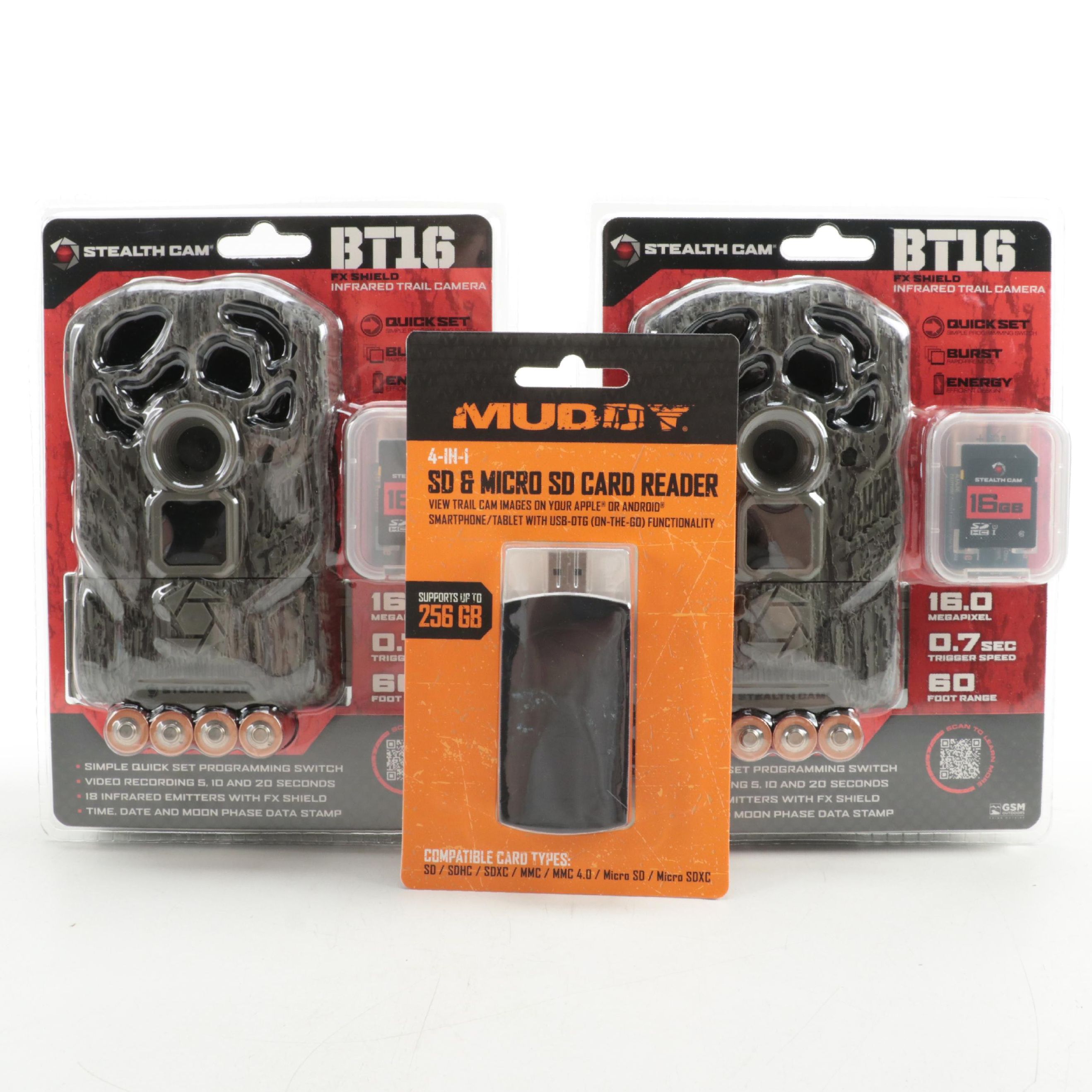 Stealth Cam BT16 Infrared Trail Cameras with Muddy SD/Micro SD Card