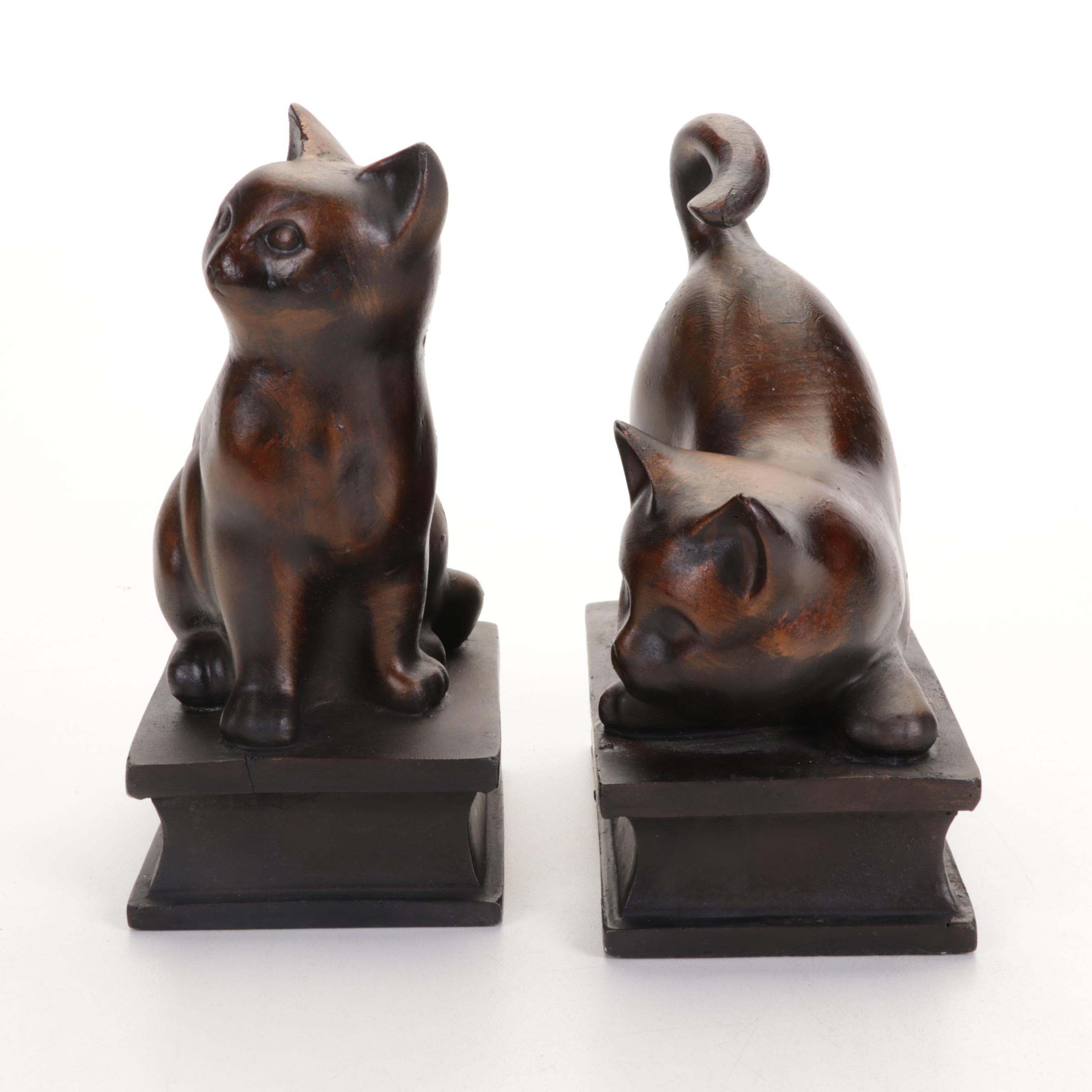 Italian Ceramic Lidded Jar with Bronze Tone Cat Bookends EBTH