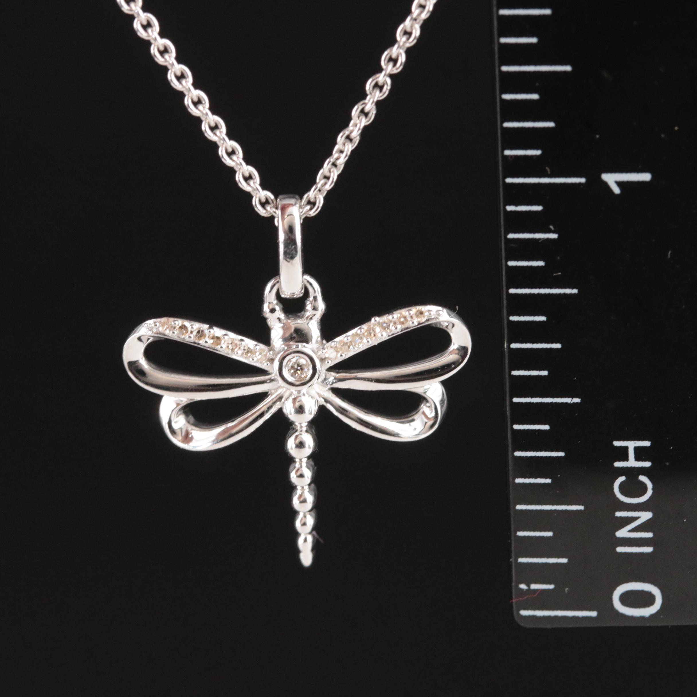Hallmark Sterling Diamond Dragonfly Pendant Necklace EBTH