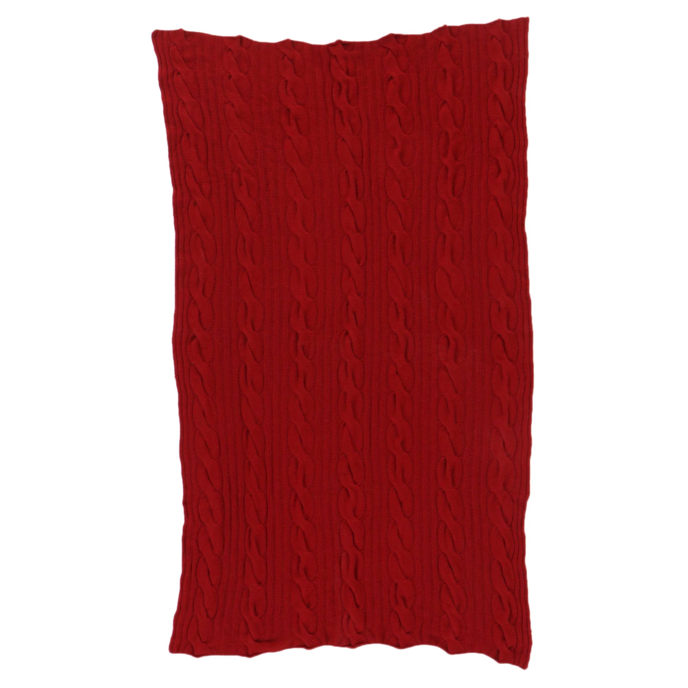 Neiman Marcus Cashmere Red Cable Knit Chunky Throw Blanket EBTH