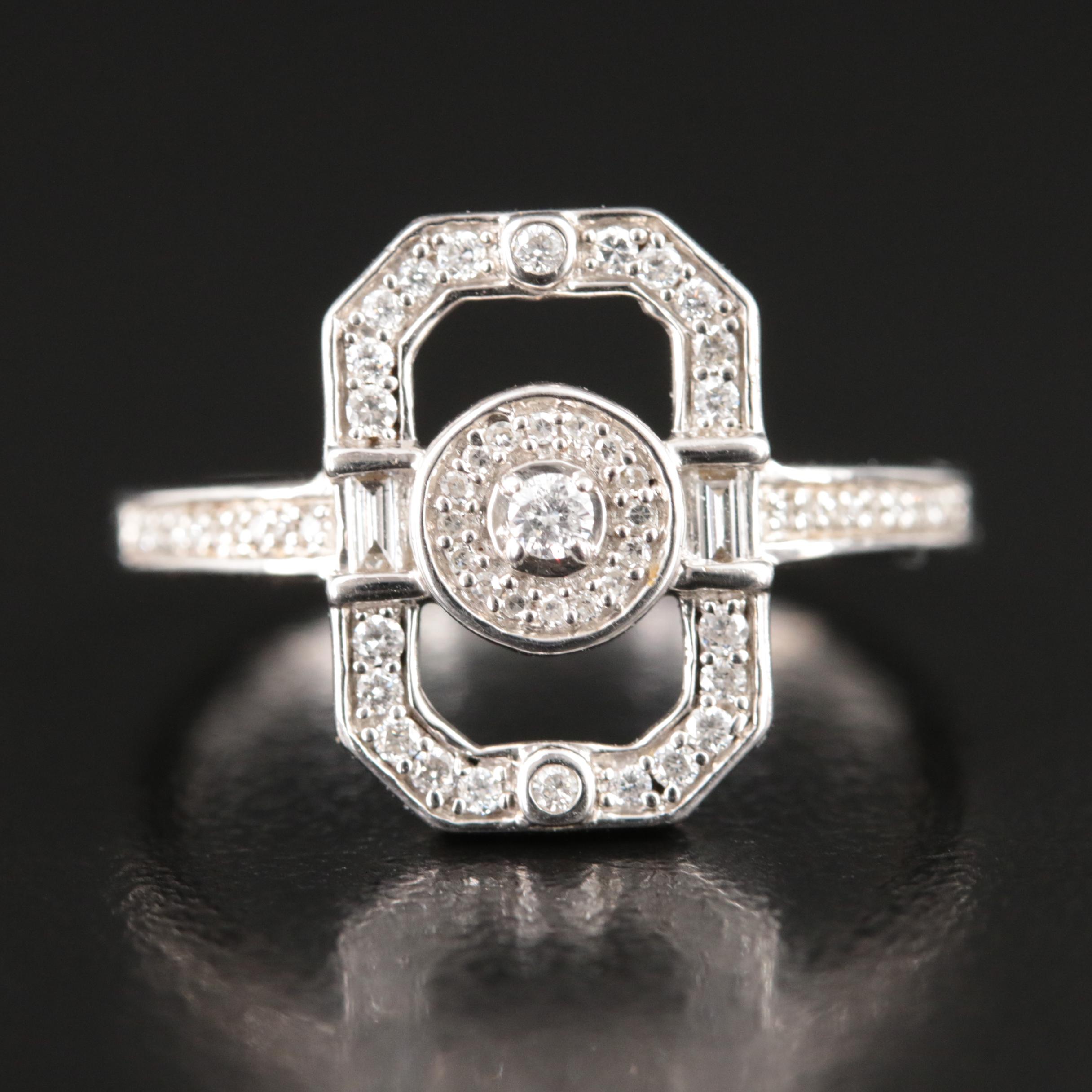 Sterling Silver Diamond Art Deco Inspired Ring EBTH