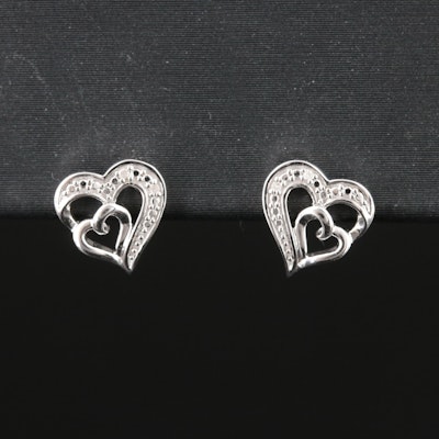 Hallmark Sterling Diamond Double Heart Stud Earrings