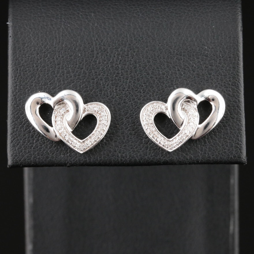 Sterling Diamond Interlocking Heart Earrings