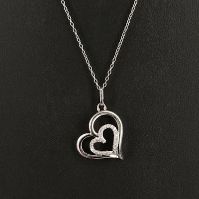 Hallmark Sterling Diamond Double Heart Pendant Necklace