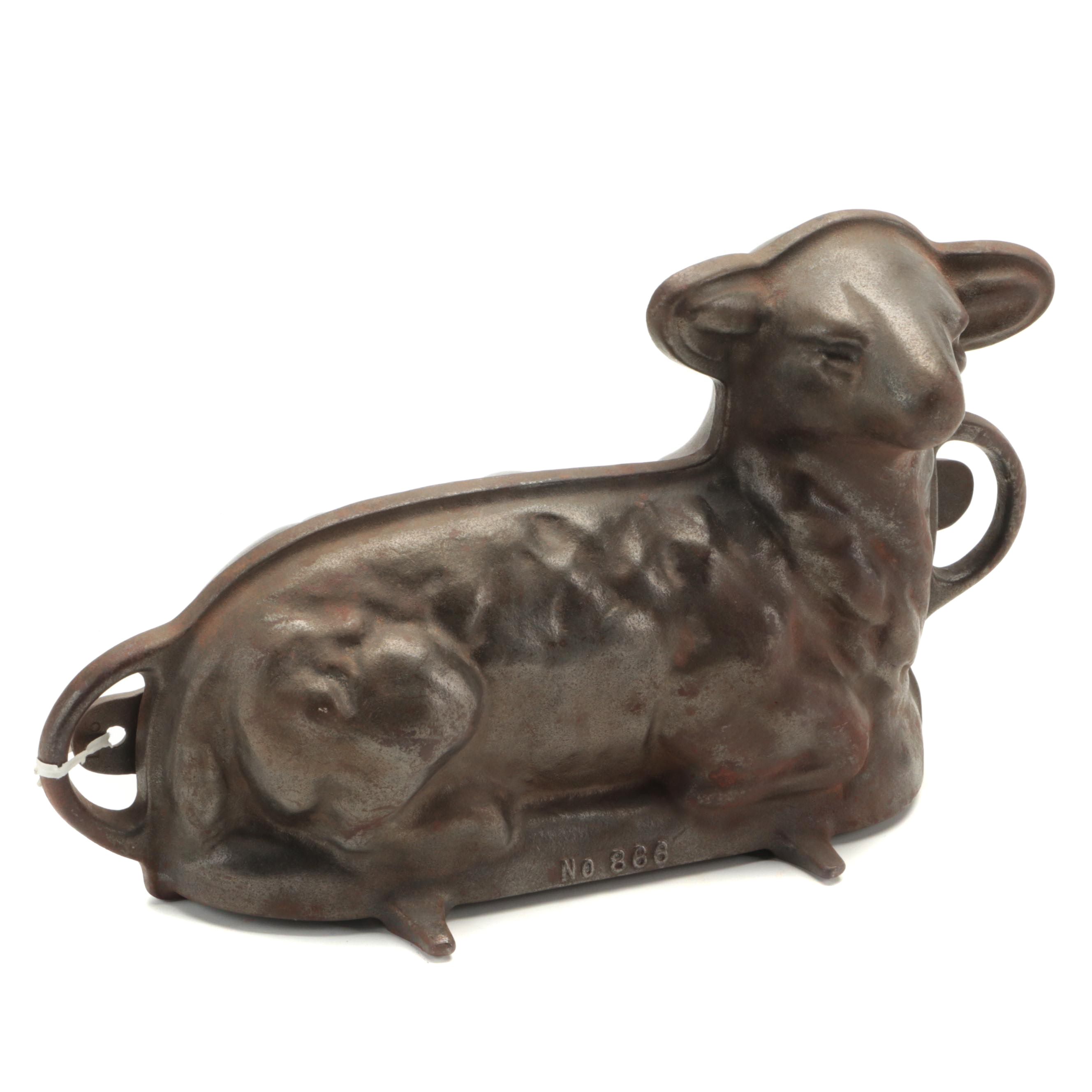 Griswold "No 866" Cast Iron Recumbent Lamb Cake Mold, Early to Mid 20th
