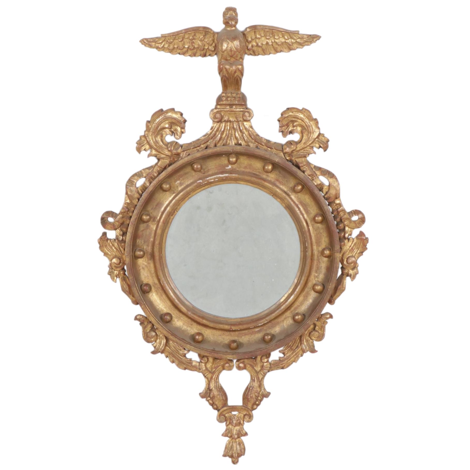 Federal Style Gold Painted Circular Wall Mirror with Eagle Pediment EBTH
