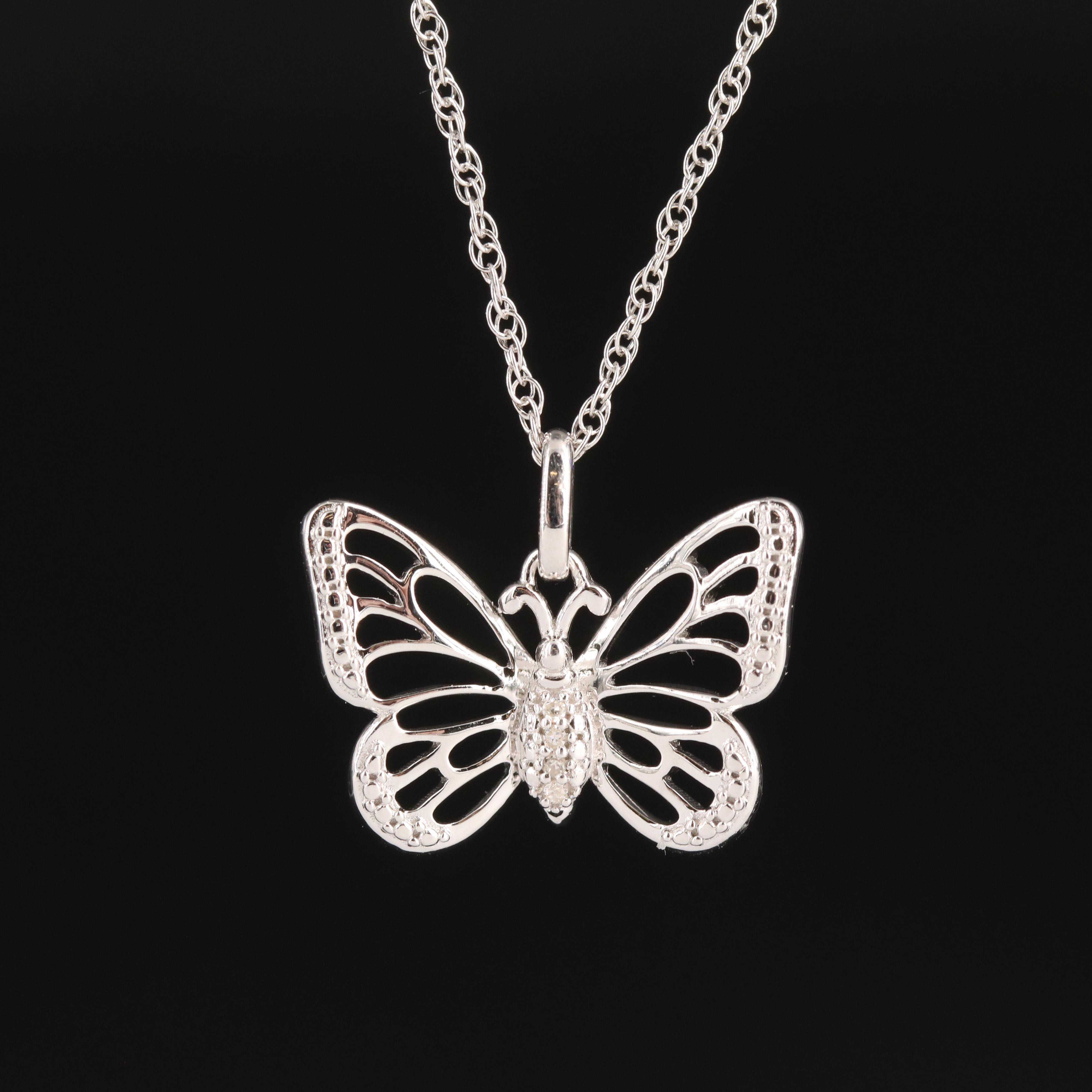 Hallmark Sterling Diamond Butterfly Necklace EBTH