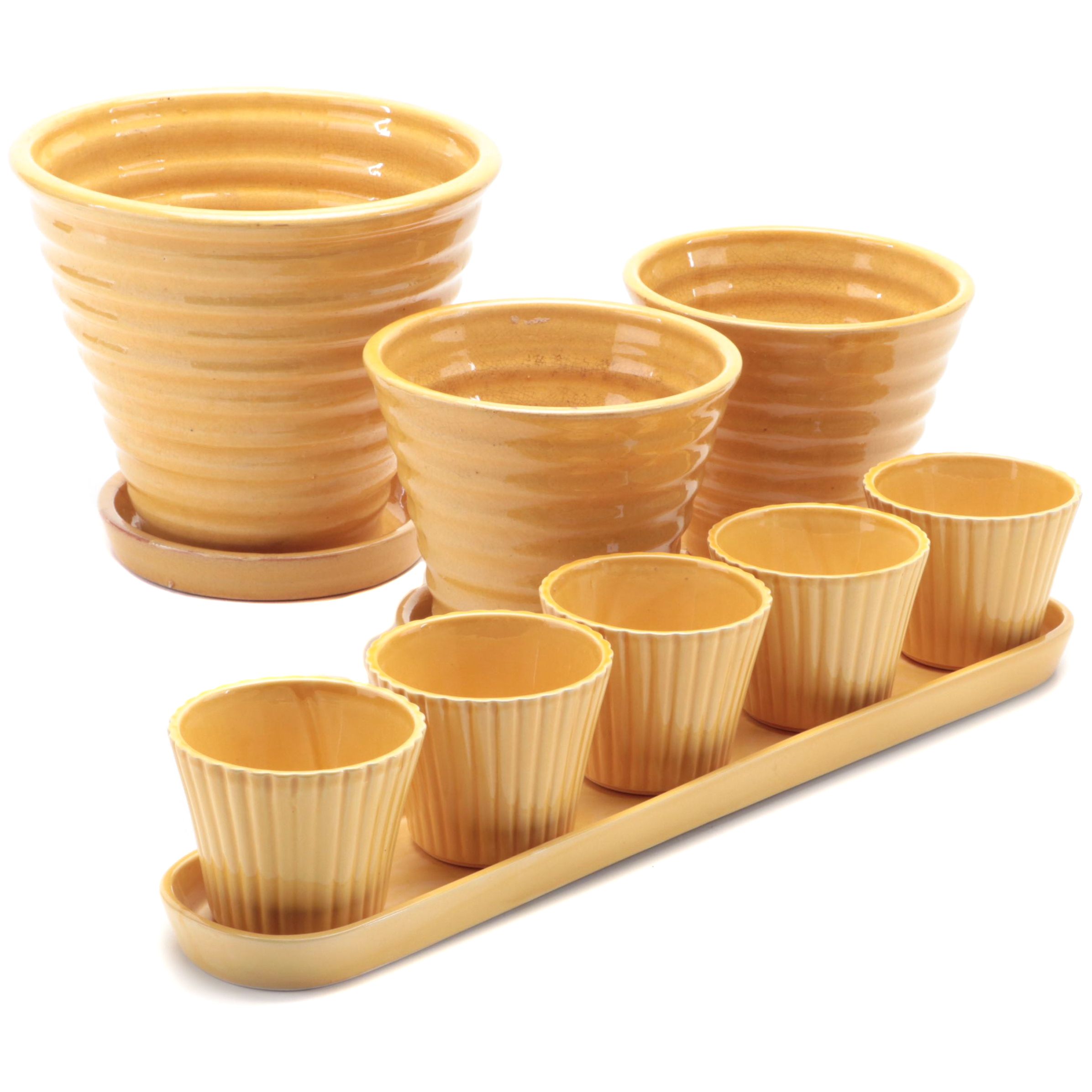 Pottery Barn Yellow Glazed Portuguese Ceramic Planters EBTH